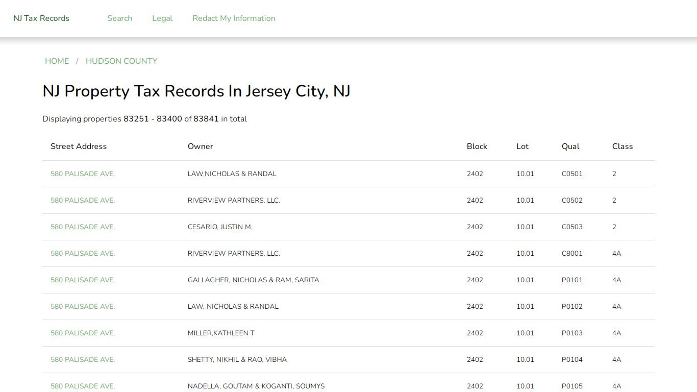 NJ Tax Records in Jersey City, NJ (Pg. 556)