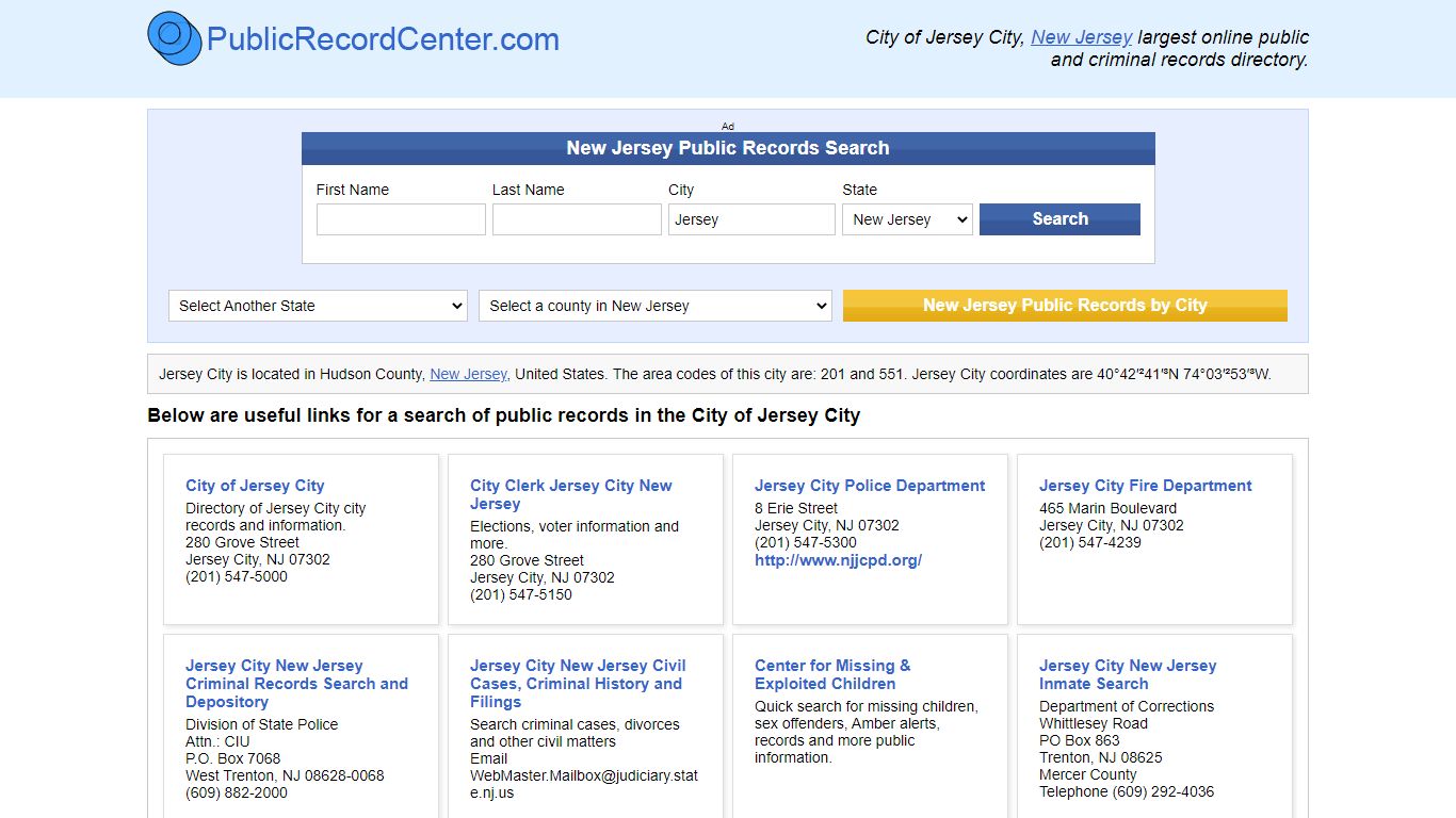 Jersey City New Jersey Public Records and Criminal Background Check